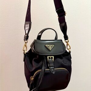 Prada Black Nylon Leather Mini Crossbody Backpack